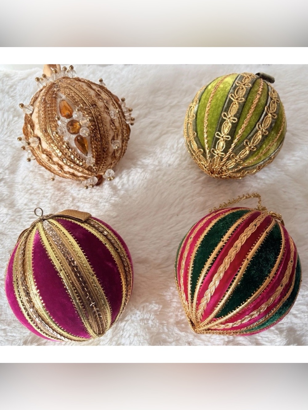 Vintage 60s 70s Victorian Velvet Gold Braid Push Pin XL Christmas Ornaments 7โ